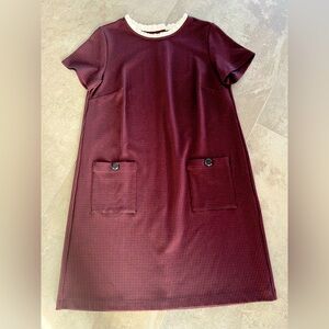 LOFT Burgundy/Black Houndstooth Checked Knit Shift Dress Size: 10